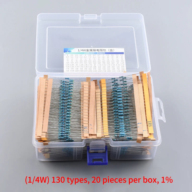 Snvi Resistor Kit 1/4W 1% Metal Film Resistors Set 300pcs 600pcs 820pcs 2600pcs 30 41 130 Values Electronic Components