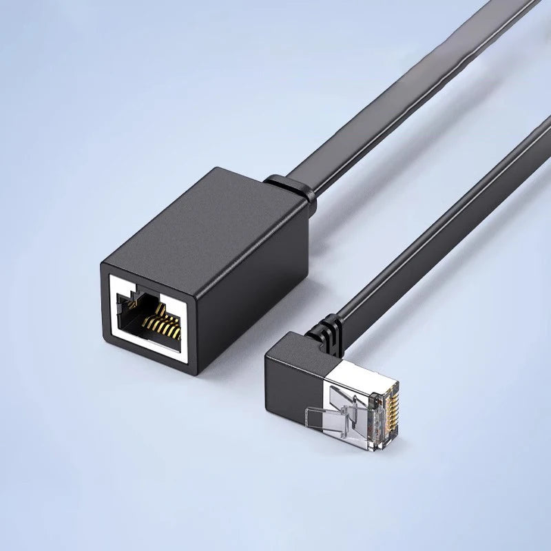 【Ultra 10G RJ45 Male To Female Adapter Cord 90 Degree Flat Ultra Right/Left Angle Elbow Network Wire CAT7 Extension Cable】