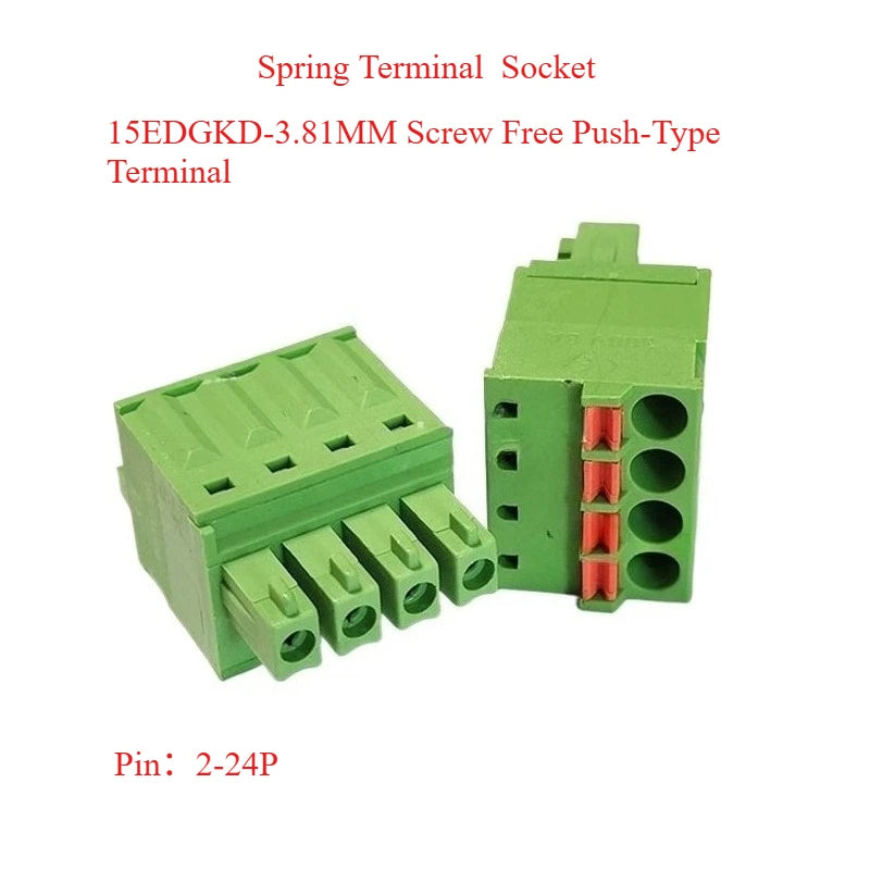 5pcs 15EDGKD 3.81MM Spring Pressed Wiring Terminal  Spring Plug 2-24P Screw-free Plug PCB Board Socket Phoenix Connector