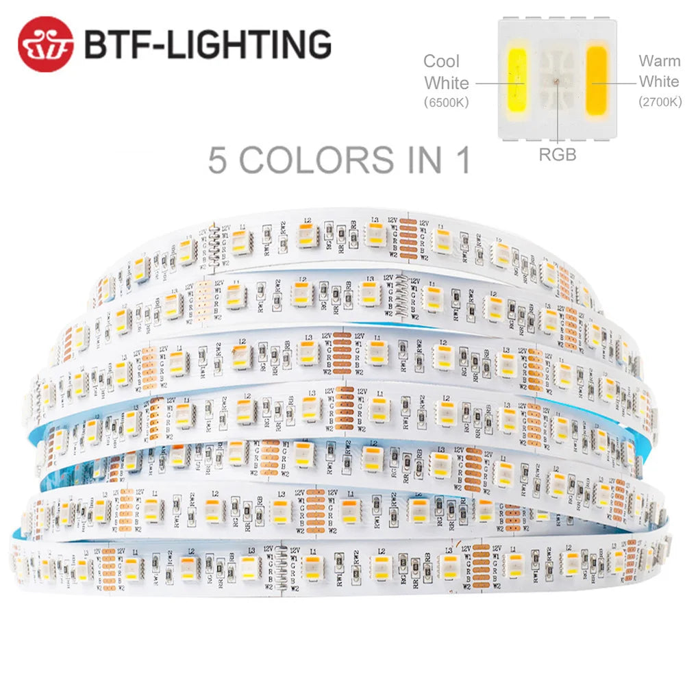 5m 12V 24V 5050 RGBCCT 5 in 1 LED Lights RGB WW CW 2700 - 6500K Strip Light RGBW RGBWW RGBCW 6pin Ribbon 30 60 LEDs/m IP30 65 67