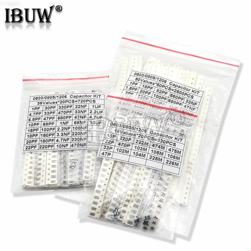 1pack 16/36/50Values 320PCS 720PCS 2500PCS 0603 0805 1206 SMD Capacitor Kit igmopnrq Assorted Kit ibuw 1PF ~ 1UF