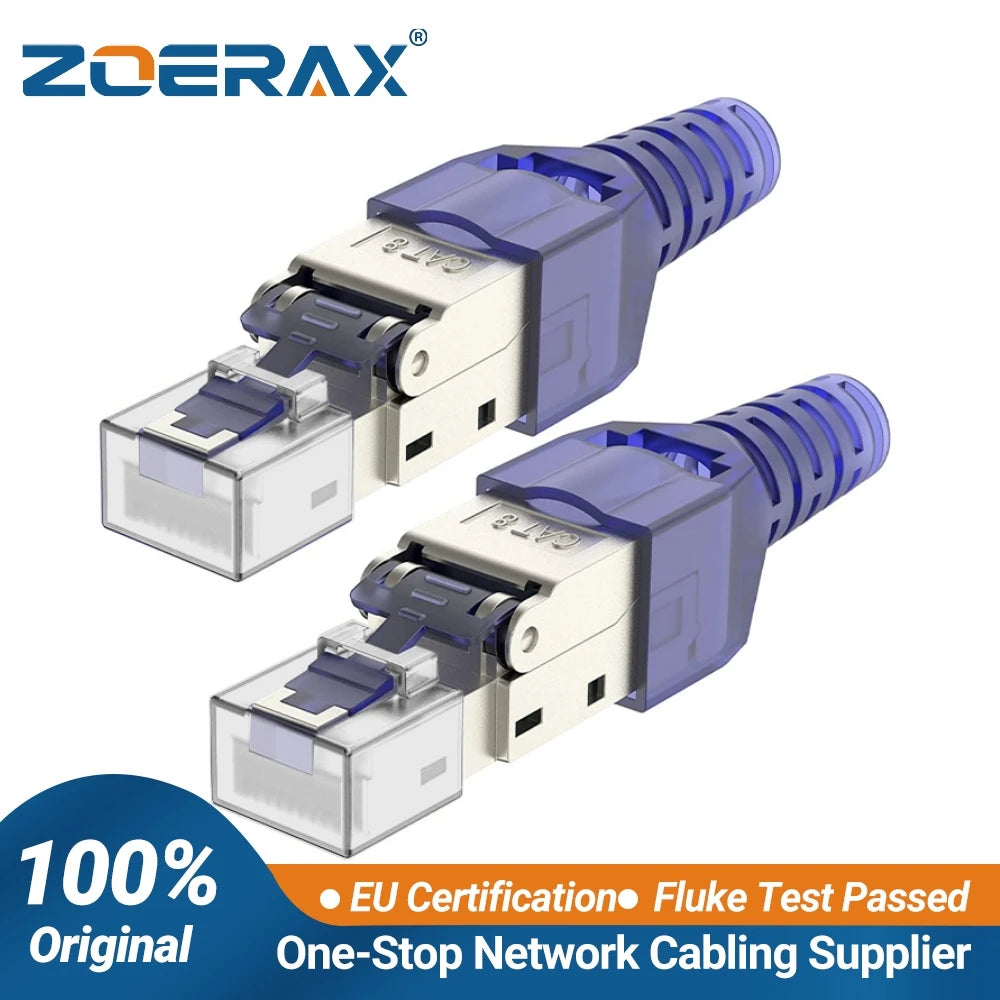 RJ45 CAT8 Cat7 CAT6A Connector Tool-Free, ZoeRax Toolless RJ45 Termination Plug Reusable Shielded for Ethernet Cables 10Gbps POE
