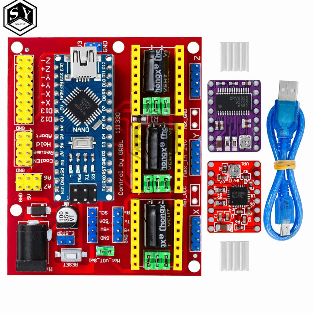 3DV4 CNC Shield V4 + Nano 3.0 + 3pcs DRV8825 Reprap Stepper Drivers Set For Arduino