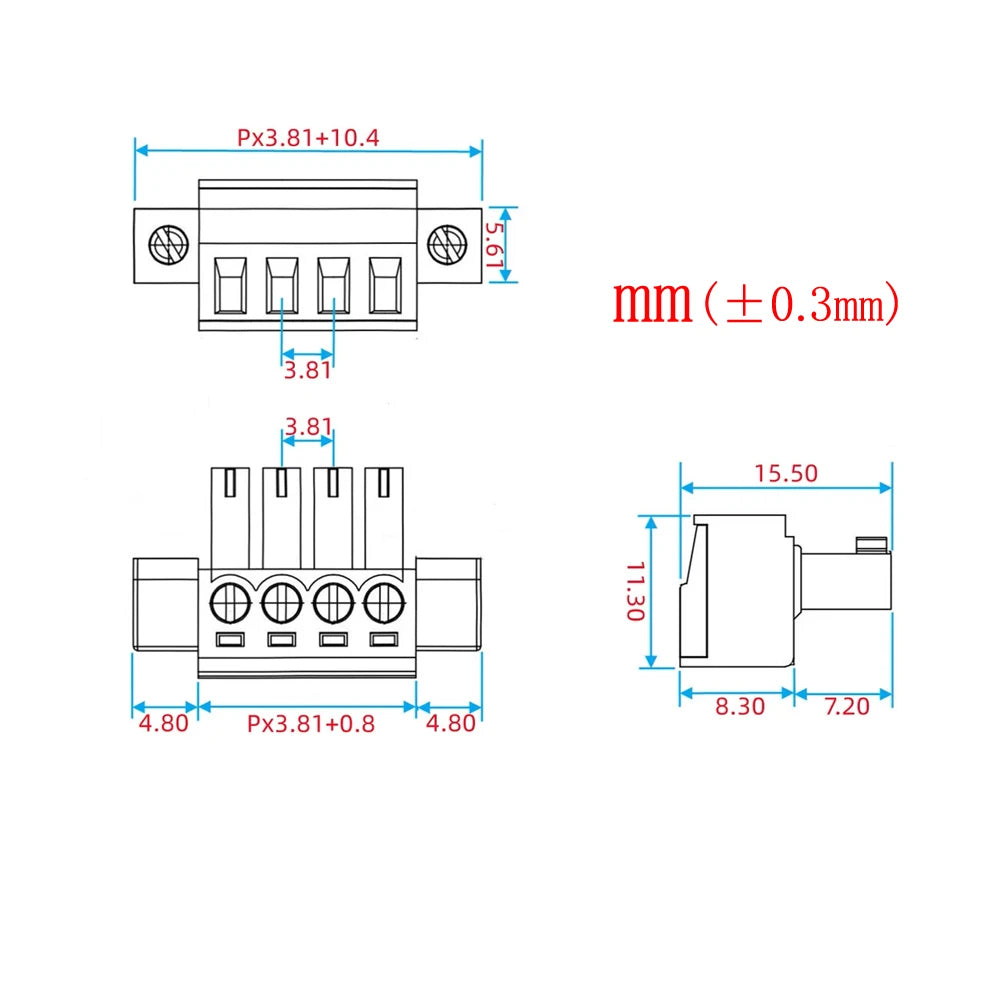 1Set 3.81mm Pitch Screw Terminal Block 2/3/4/5/6/7/8/9/10/12 Pin Through-wall Pluggable Plug Terminal Blocks Connector 15EDGWC