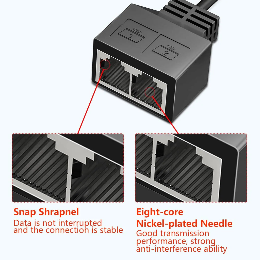 RJ45 8P8C Eight Core Network Cable Splitter Network Tee 1 Male to 2 Female Adapter Network Extender CAT6/CAT5