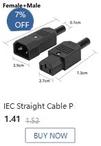 IEC Straight Cable Plug Connector C13 C14 10A 250V Black female&male Plug Rewirable Power Connector 3 pin AC Socket