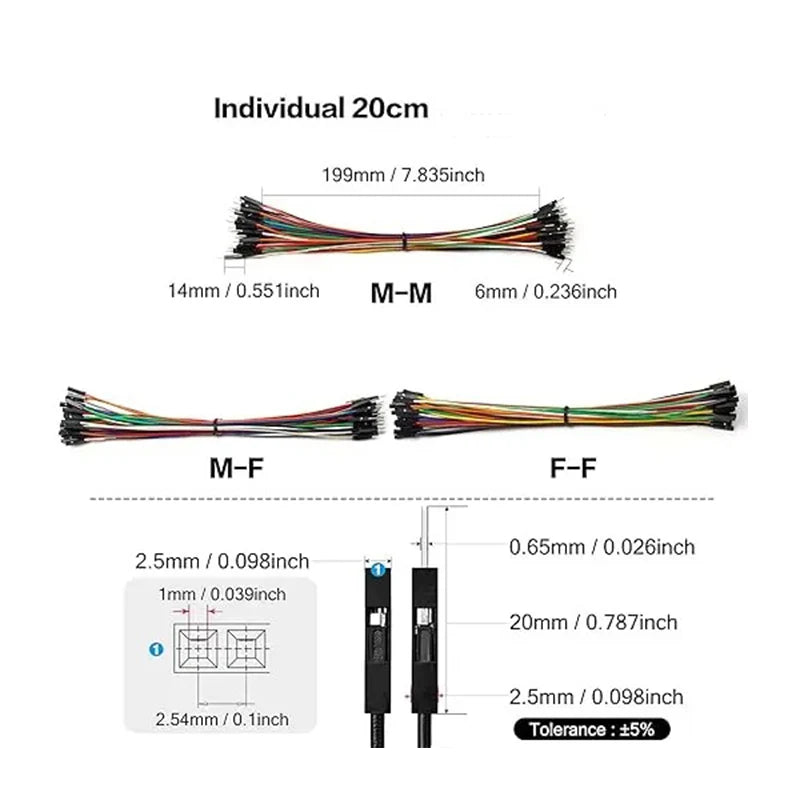 DuPont Wire Breadboard Jumper Cable Wire Male to Male Female to Female Male to Female Ribbon Cable for Arduino DIY 20cm