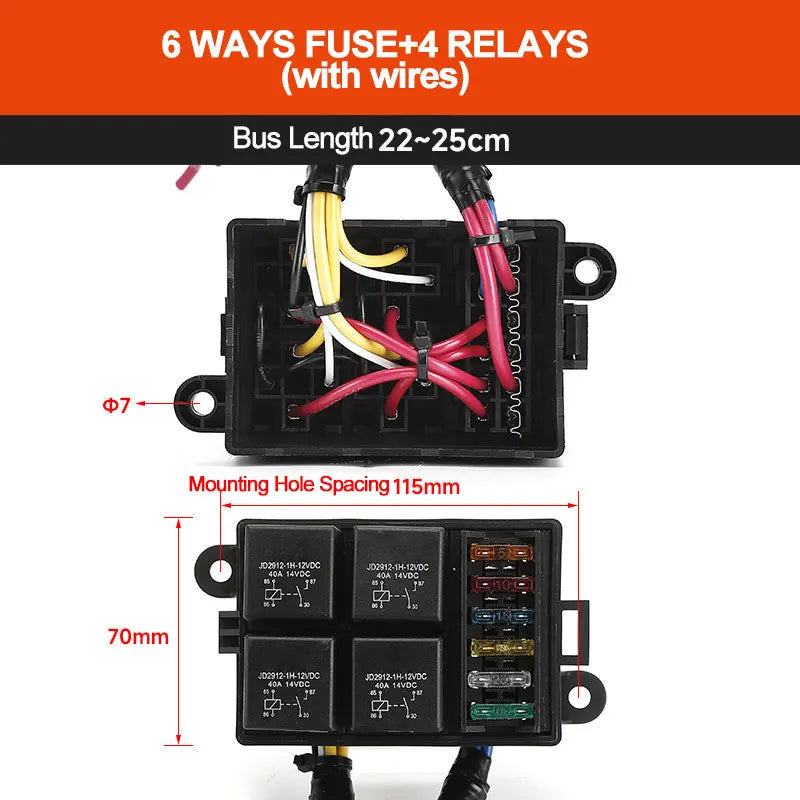 12V/24V 40A 4/5 Pin 6-Way Fuse Relay Box, 4 Relay Holder Standard ATO Fuse Block with Free Assembly for Car Motorcycle