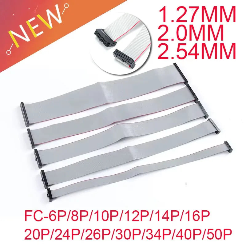 Gray Flat Ribbon Cable 1.27MM 2.0MM 2.54MM Pitch AVR 20cm Data Line Wire FC-6/8/10/12/14/16/20/24/26/30/34/40/50P Pin Connector