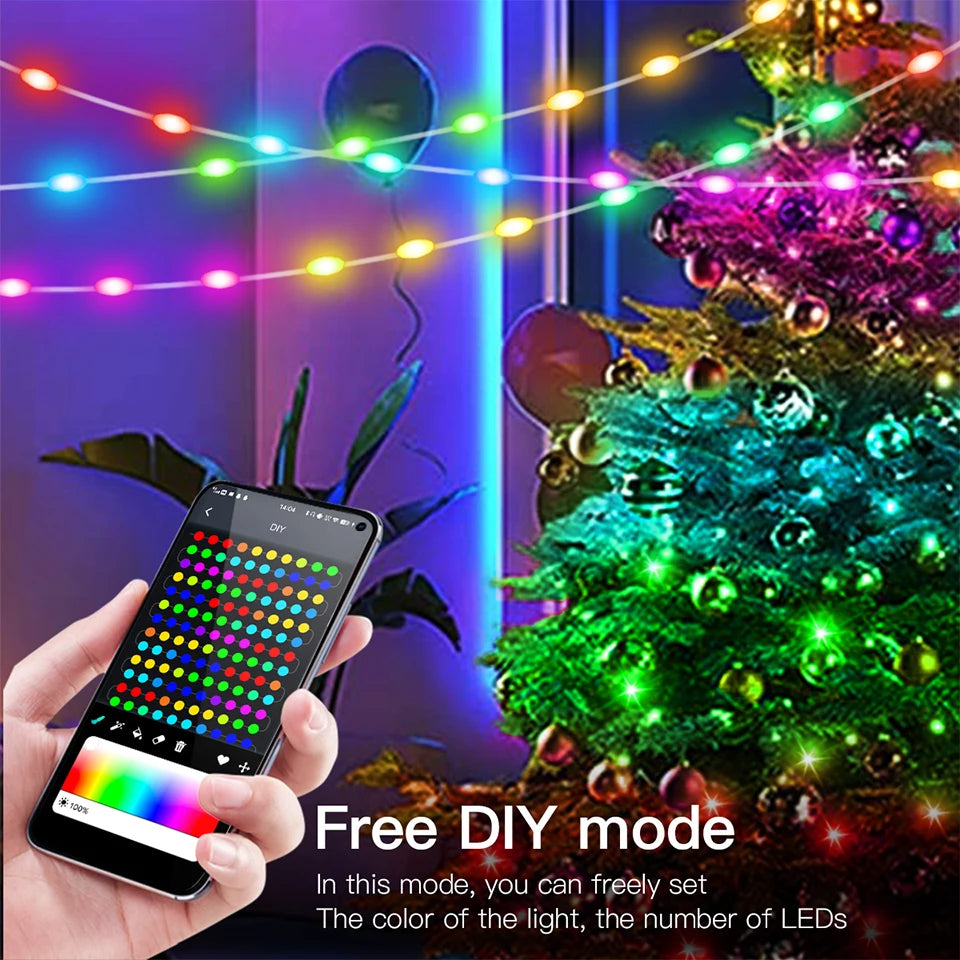USB 5V Smart RGB-IC Fairy Light String Christmas Lights Decorations Lamp Garland WS2812 Bluetooth APP&Remote Control Addressable