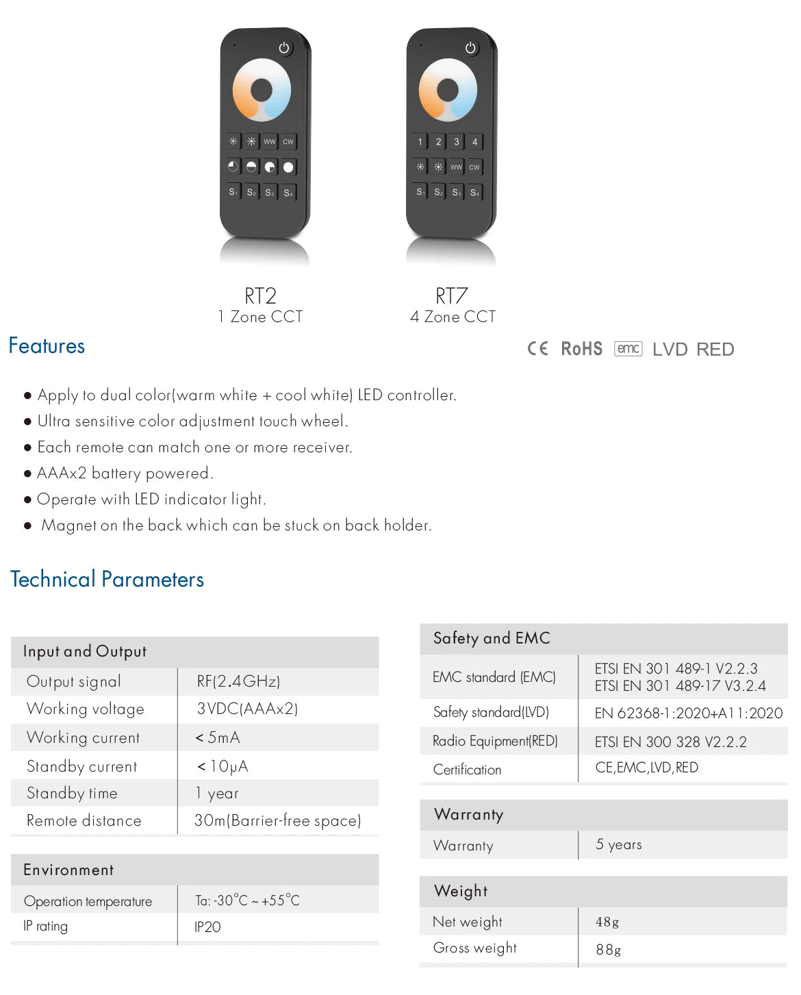 24V CCT COB LED Strip Light 3500K-6500K RA90 608LED/m LED Bar 2.4G RF Touch Remote Smart Life Alexa Google Tuya Wifi Controller