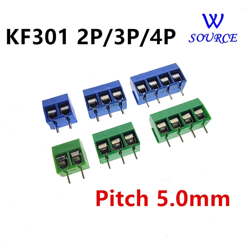 10/20/50Pcs/lot Pitch 5.0mm KF301-5.0-2P KF301-3P KF301-4P Straight Pin 2P 3P 4P Screw PCB Terminal Block Connector Blue Green