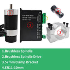 48V 500W ER11 Brushless Spindle+57MM Clamp with Screws+ 48V Brushless Motor Driver+ER11-10mm Built in HALL Sensor