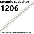 (10pcs) 1206 15NF 50V 100V 153J 0.015UF 5% COG NPO 3216 SMD Ceramic Capacitors