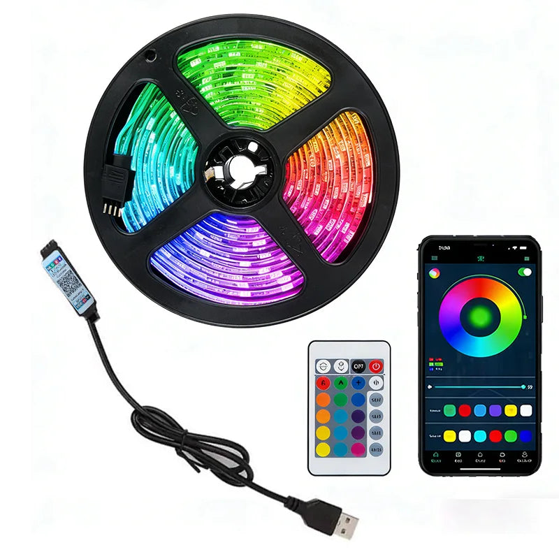 RGB LED Strip Lights USB Smart APP Control 24 Keys  Remote Flexible Color Changing LED Tape Lamp for Bedroom Home Party Decor