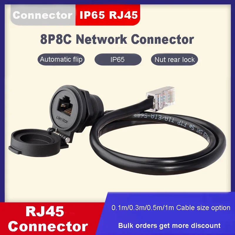 LR22 0.1m-1m Waterproof 8P8C CAT5 CAT6 Network LAN Cable RJ45 Ethernet Connector Circular Aviation Female Socket Panel Mounting