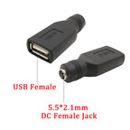 2Pcs DC Power 5.5x2.1mm Female To USB Female Adapter 5V DC Jack To USB Jack Charging Interface Converter Connector Accessories