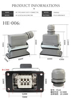 Rectangular Heavy Duty Connectors HDC HE 4 6 8 10 16 20 24 32 48 Core Pin 16A Waterproof Aviation Plug Top Side Line Connector