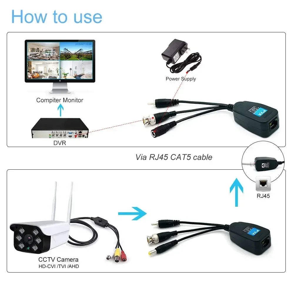 8MP BNC Coaxial Cable 1080p HD CCTV Video Transmission Cable RJ45 Passive BNC Twisted Pair 3-in-1 Security Camera Cable