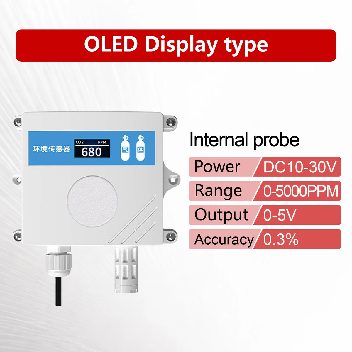QT-10 CO2 Transmitter NDIR Carbon Dioxide Sensor RS485 4-20mA 0-5V 0-10V 10-30VDC IP65 for Greenhouse HVAC Factory