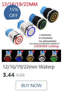 1pc 16mm 19mm 22mm Waterproof Metal Latching Emergency STOP Mushroom Push Button Switch Button Switch Knob Rotary Switch