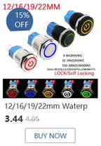 1pc 16mm 19mm 22mm Waterproof Metal Latching Emergency STOP Mushroom Push Button Switch Button Switch Knob Rotary Switch
