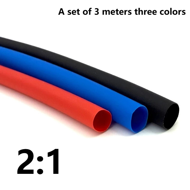 2:1 Times Shrink Heat Shrink Sleeve Tubes Set Thermoresistant Tube Wire Insulated Wiring, Red, Blue, Black Totaling 3 m
