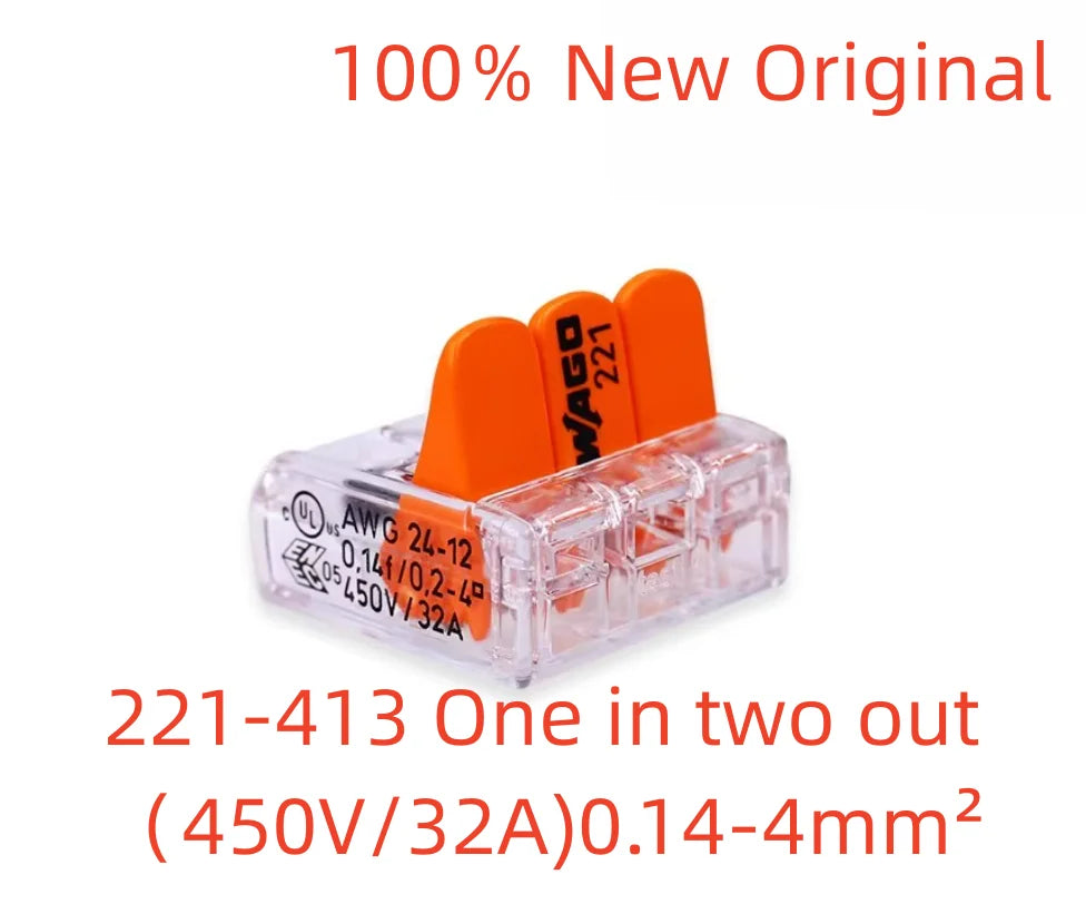 WAGO holes Lever wire connector 221-412 221-413 221-415 221-612 221-613 221-615 Quick Wiring terminal 0.14-4mm²/AWG24-12 2/3/5