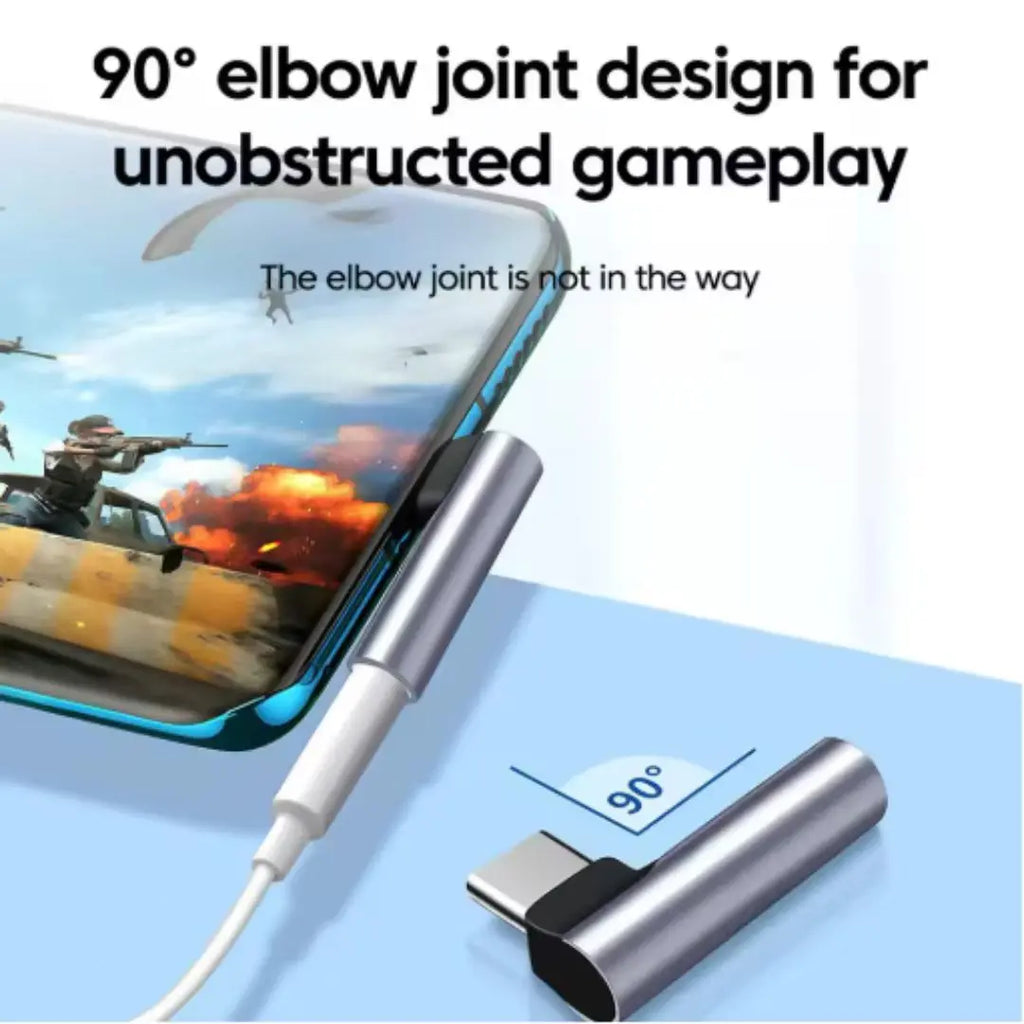 90 Degree Right Angle USB C to 3.5mm Audio Jack Adapter, Type-C Male to 3.5mm Female Headphone Aux Converter