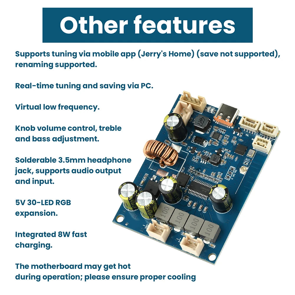 DC 6.6V-8.4V BT Amplifier Board With 2 x 25W Adjustable Tuning And Integrated Charging Type C Bluetooth Amplifier Module