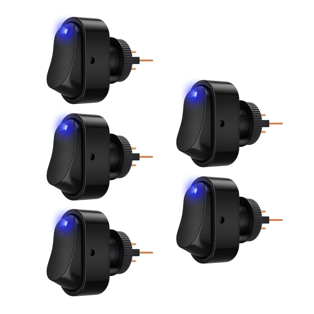 5PCS Toggle Switch 12v 30A Oval Rocker Switch 3 Pin Red Blue LED Lighted On Off Switch for Automative Car RV Marine Boat