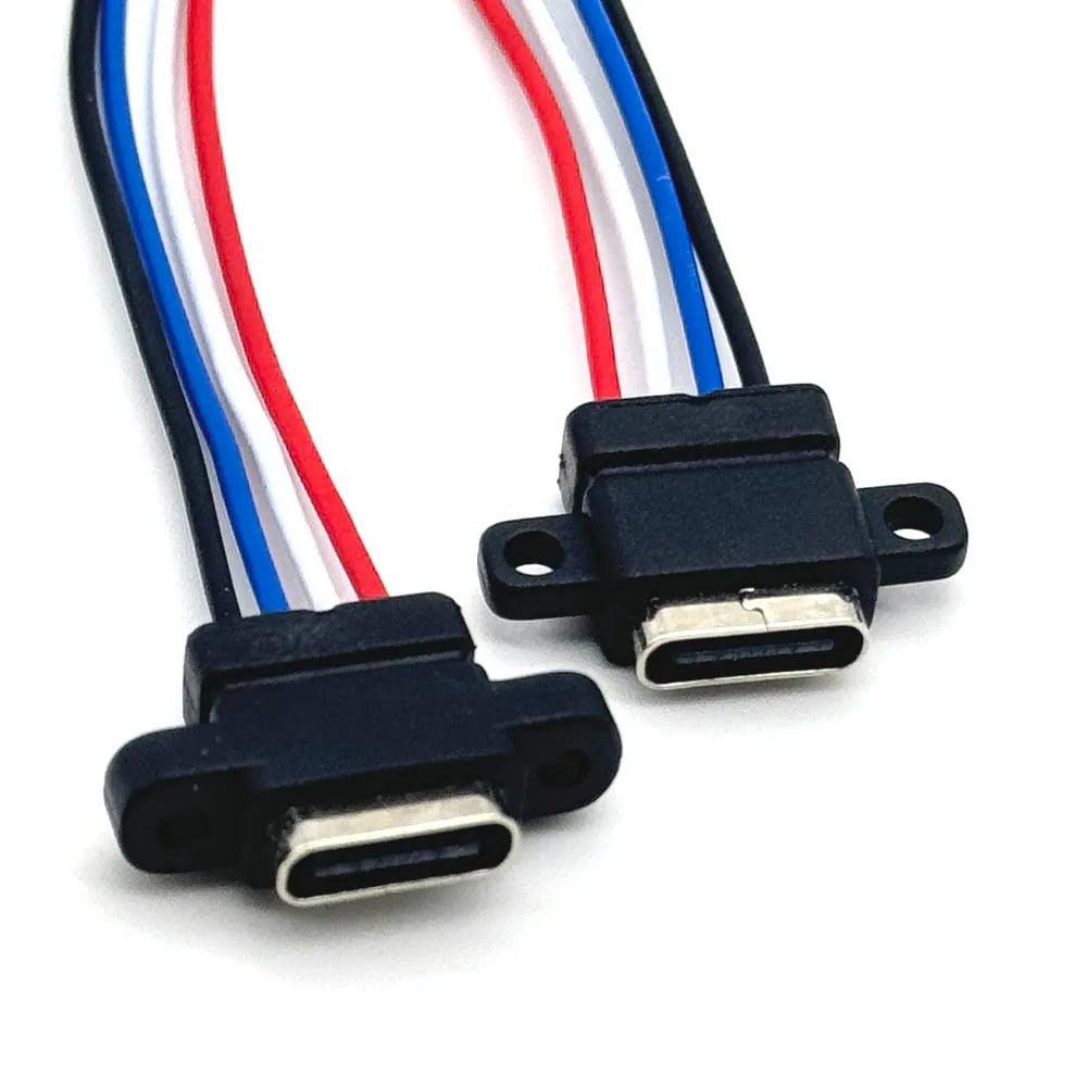 1pcs USB-C High Current Charging Socket With Rubber Ring 2Pin 4Pin Straight Ear Side Ear Type C Waterproof Female Connector Jack