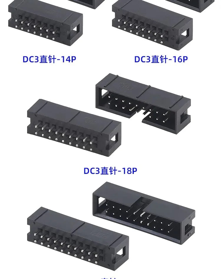 10Pcs Pitch 1.27mm 2.0mm 2.54mm Male Socket Straight IDC Box Headers PCB Connector Double Row DC3 Header DIP 6/10/20/26/34/40Pin
