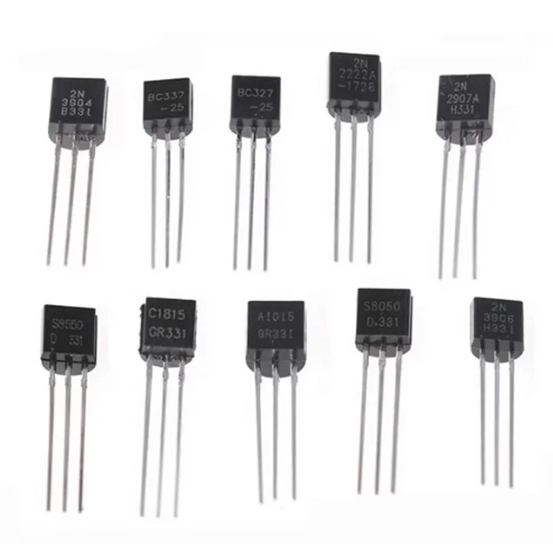 200Pcs Transistor Kit BC327 BC337 2N2222 2N2907 2N3904 2N3906 S8050 S8550 A1015 C1815 PNP/NPN 10 Values TO-92 Transistors Set