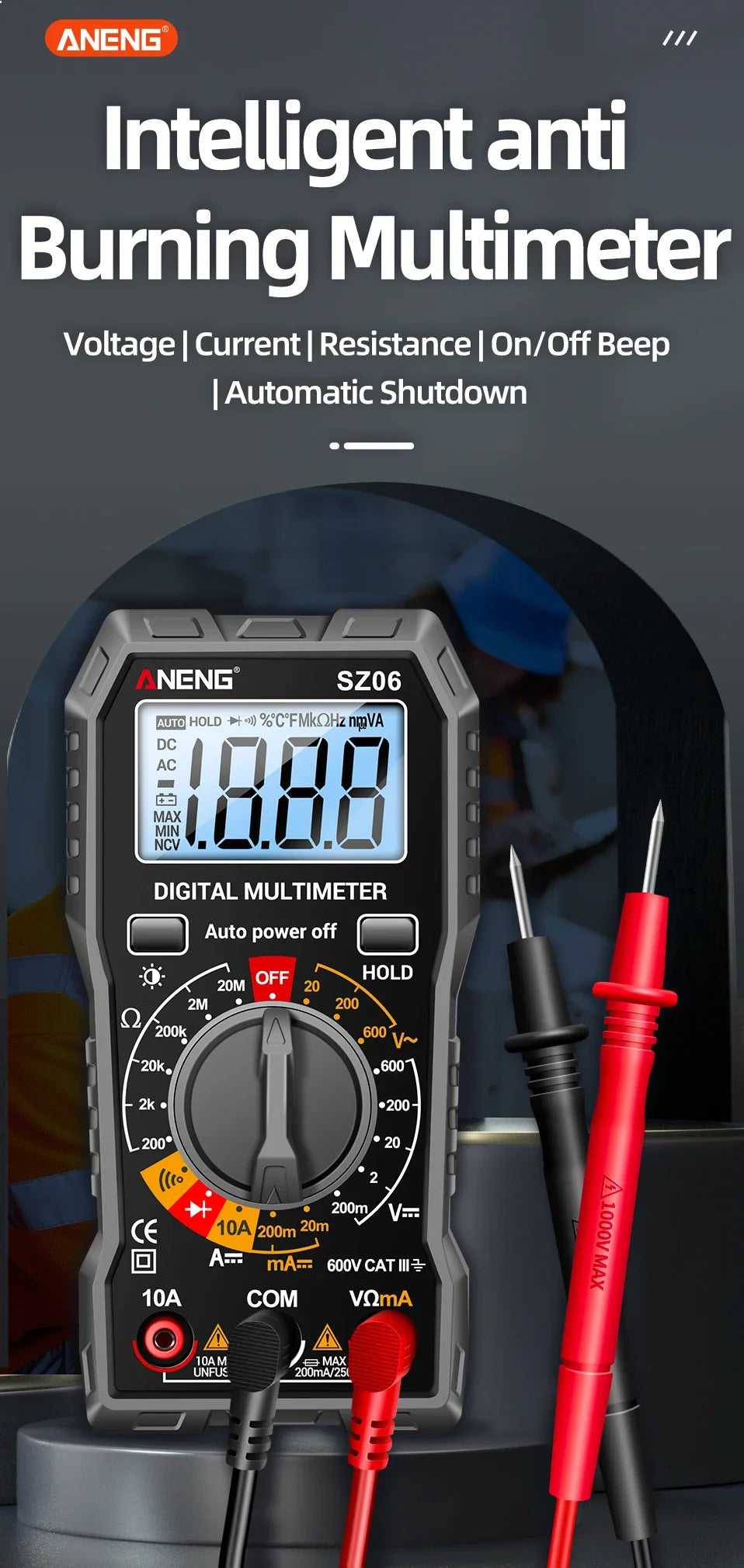 ANENG SZ06 Multimeter 2000 Diode Ohm Professional Smart Mini Multimetro Counts Digital AC/DC Voltage DC Current Tester Tools