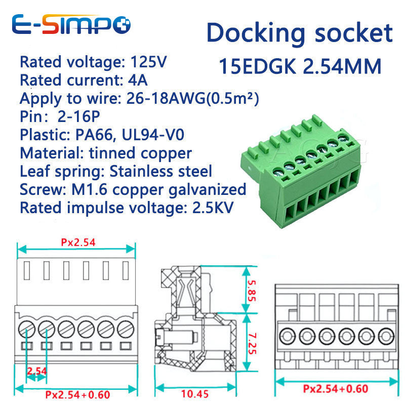 10Sets 15EDGK 2.54mm 0.1" 2EDG 2p 3p-16p Plug Screw Receptacle Socket+ 2EDGV R Wafer Male Pin Header Wire Terminal Block
