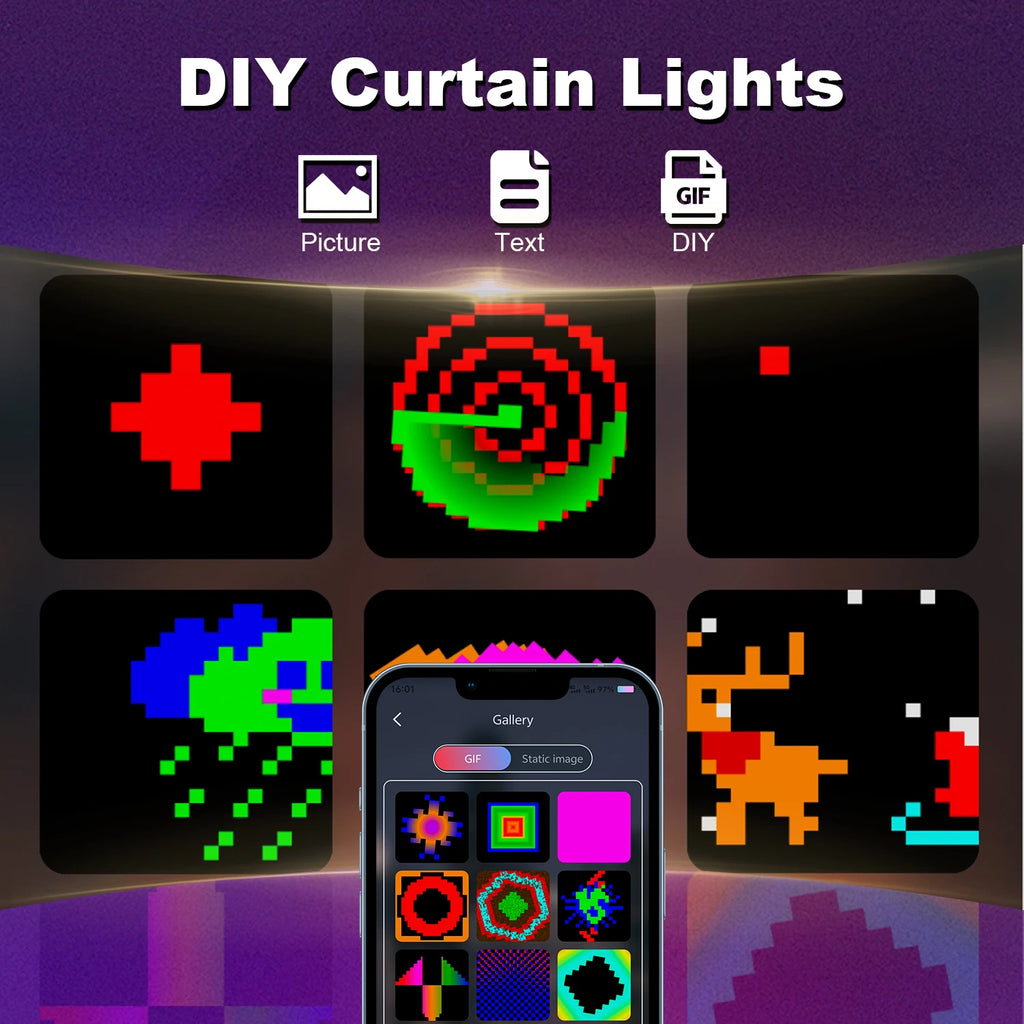 Led Smart Curtain Lights New Year's Garland App RGB Fairy Lights DIY Music Change Display for Window Christmas Room Decoration