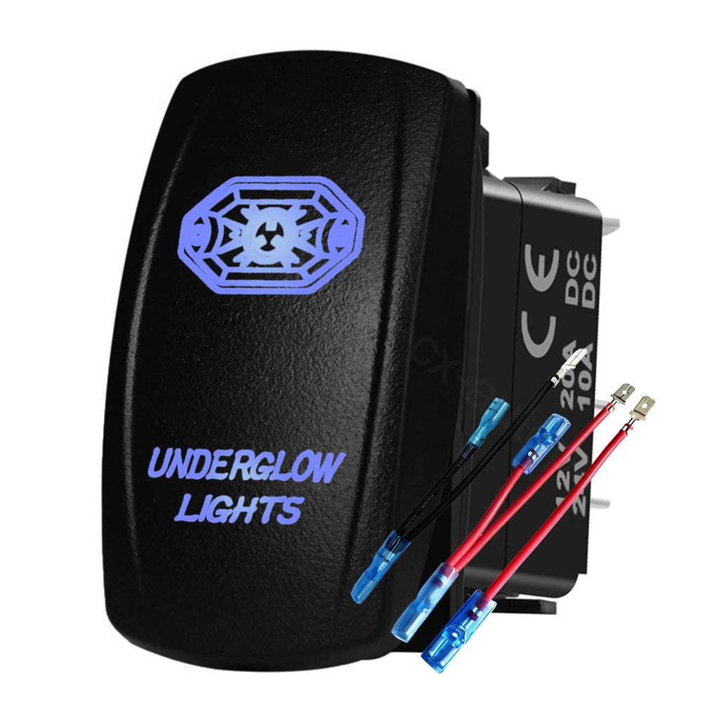 12V 24V Boat Trim Tabs Switch (ON)-OFF-(ON) Momentary Rocker Switch Waterproof Blue Light ON-OFF Toggle Switch With Harness