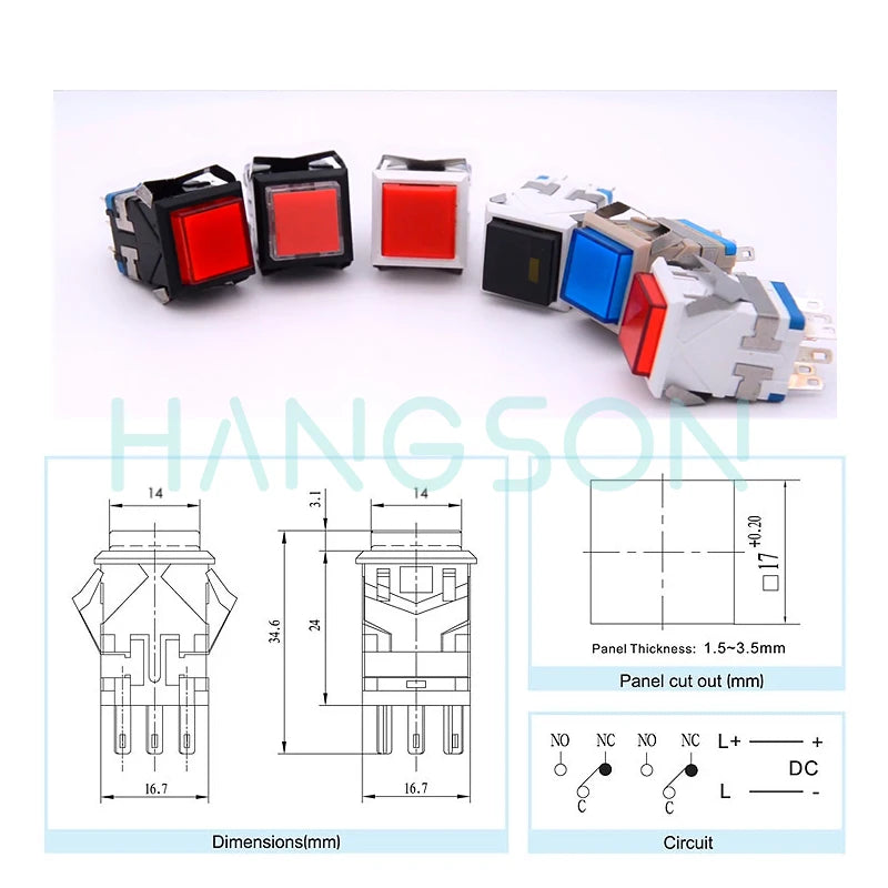 25PCS KD2 Push Button Switch Momentary Latching Square With Full Surface Light LED Indicator 8PIN 3A/250V 6A/125V