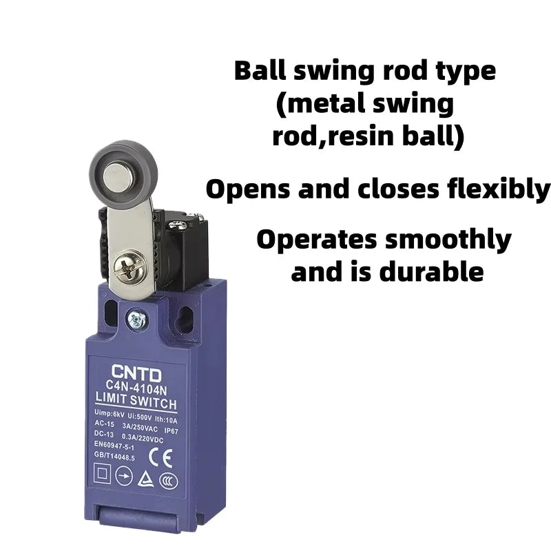 Limit Switch, CNTD C4N‑4108N plastic metal composite housing 1NO1NC forced disconnect contact, 10A 250VAC IP67 top plunger type,