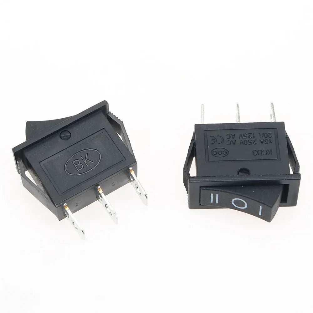 5PCS KCD3 Rocker Switch 16A /20A 125V/250V ON-OFF-ON 3 Position 3 Pin Electrical Equipment Power Switch Black