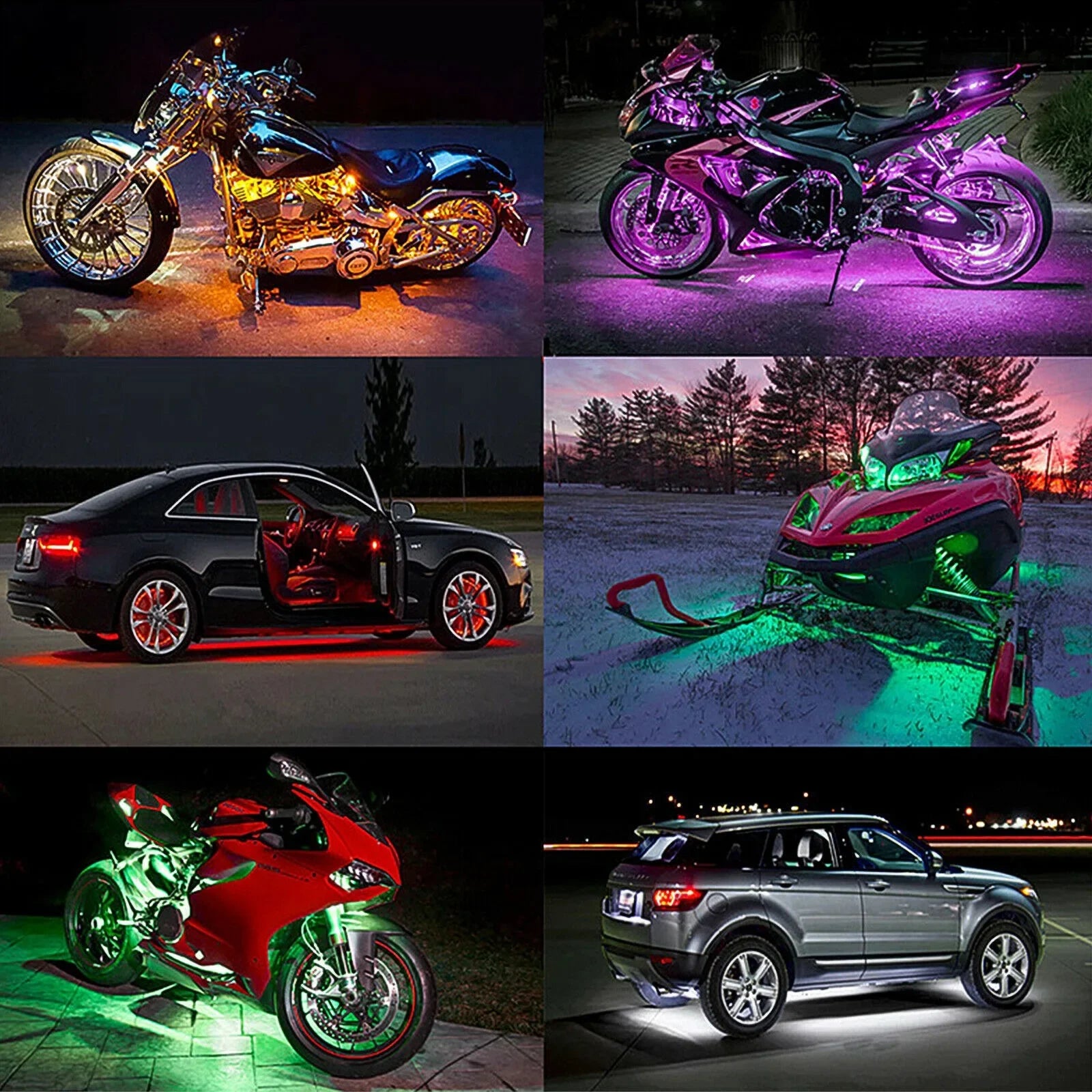 APP LED Motorcycle Car Atmosphere Ambient Foot Light Remote Control Flexible Waterproof Sound 12V Moto RGB Decorative Lamp Strip