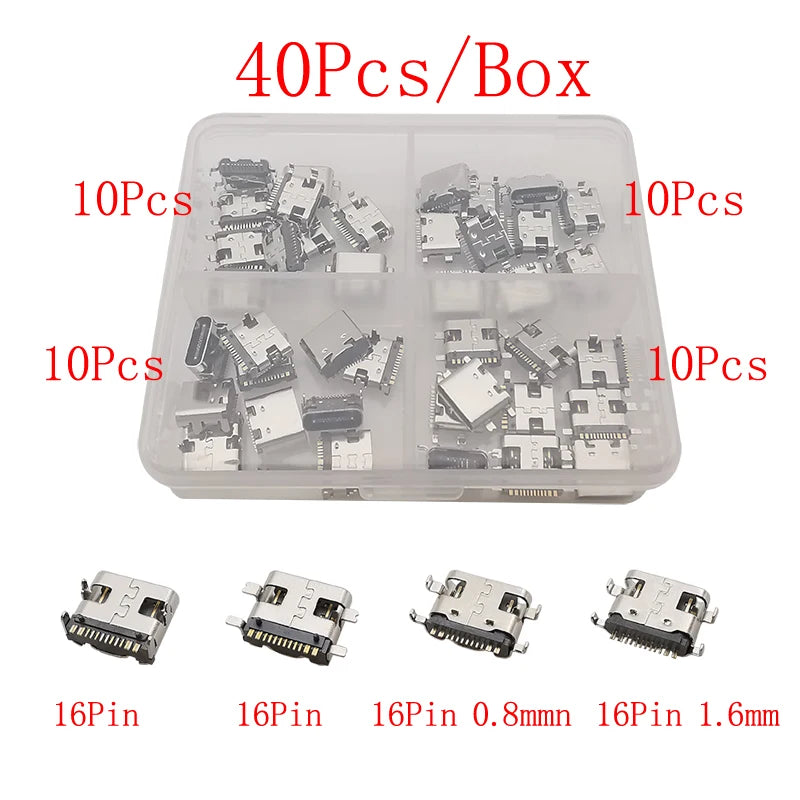 10Pcs USB Connector Type C Female Charging Port Jack 2/6/16 Pin Type-C Socket PCB Soldering SMD SMT DIY Repair Type C Adapter