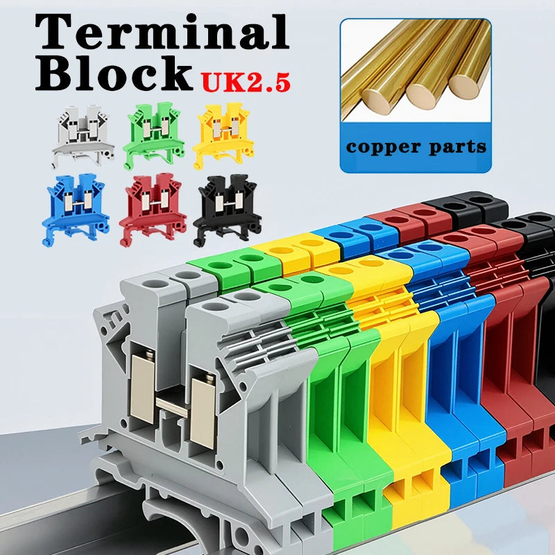 20/50/100Pcs UK - 2.5B Din Rail Terminal Block Electrical Conductor Universal Screw Connection Terminal Strip 2.5mm²