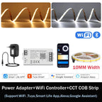 1-10M CCT 2700K-6500K Dimmable LED Strip 5mm 10mm COB LED Strip Light CCT Strip Tuya WiFi Controller Linear LED Tape With Dimmer