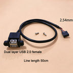 Motherboard 9-Pin to Dual USB 2.0 Female/Male Extension Cable 2.54mm Pin Header Connector for PC Case Front Panel 20cm/30cm/50cm