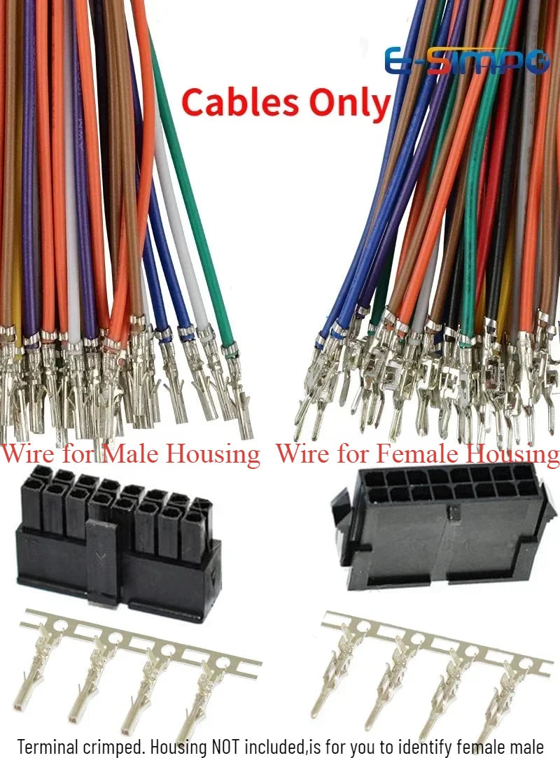 100PCS Mx3.0mm Small 5557/5559 43020 43025 Male Female Dock Terminal Crimp Wire 20cm 20AWG Single Head Electronic Cable Harness