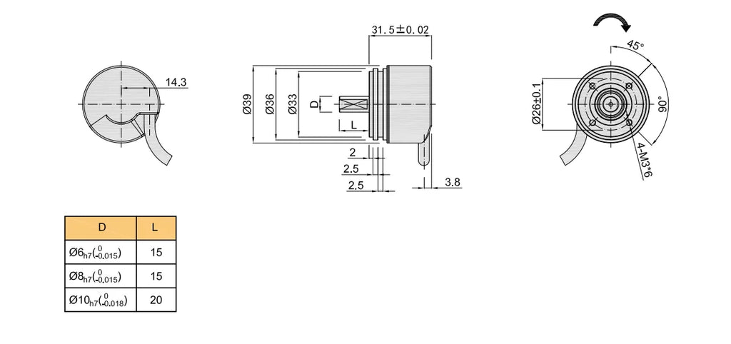 2026  Rs485 Ip65 Encoder SM39 8mm Absolute Encoder Single-turn Multi-turn Hollow Shaft Optical Encoder