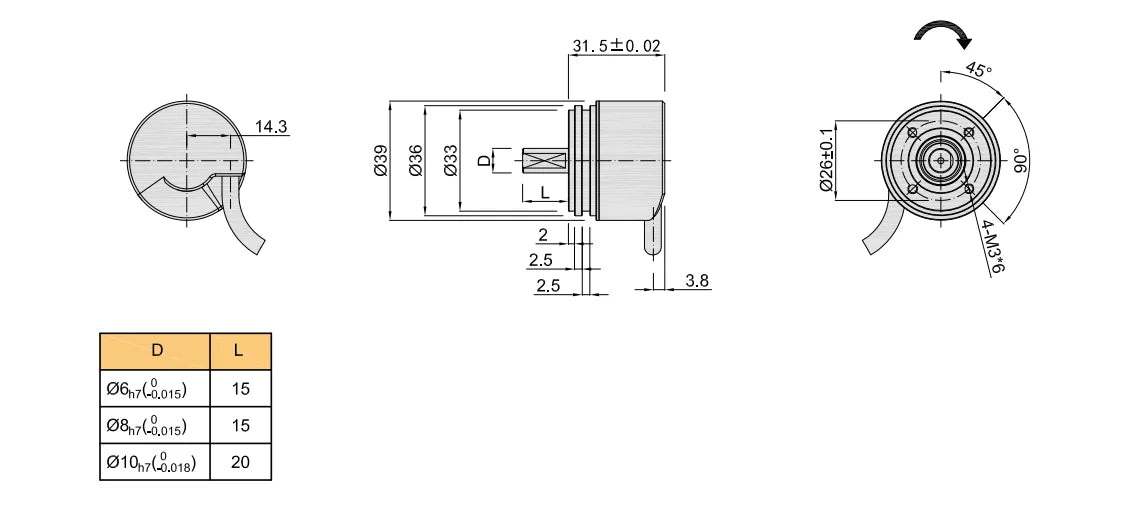 2026  Rs485 Ip65 Encoder SM39 8mm Absolute Encoder Single-turn Multi-turn Hollow Shaft Optical Encoder