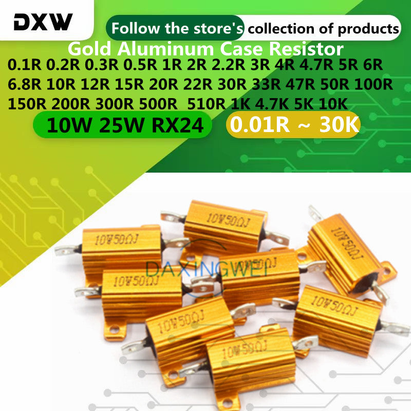 10W 25W Aluminum Power Metal Shell Case Wirewound Resistor 0.01R ~ 30K 6 8 10 15 20 33 150 200 500 Ohm 1K 10K RX24 Resistance